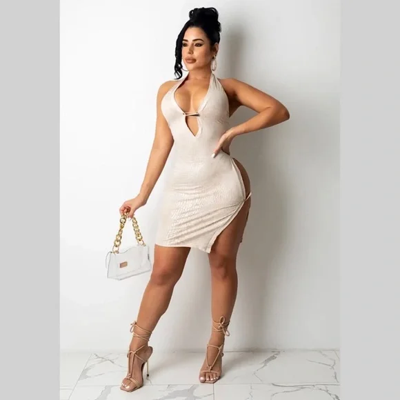 Trendy boutique | Dresses | Sexy Cream Snakeskin Textured Club Dress |  Poshmark